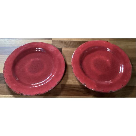 Set Of 4 Pier 1 Dark Red Carmelo Crackle Melamine 9” Salad Plates - Picture 6 of 8
